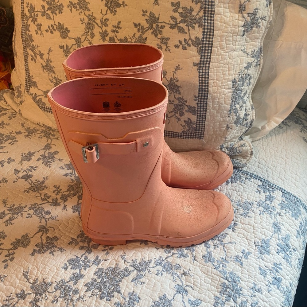 Hunter Women’s Original Short Pink Gloss Rain Boot Size 9 - Picture 8 of 10